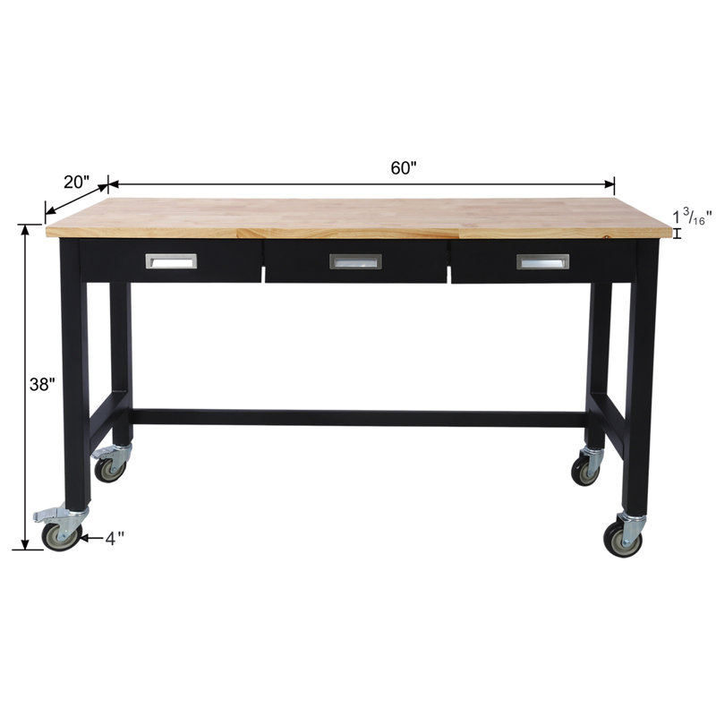 Work Bench, Workbench With Drawer Storage, Heavy Duty Work Table With Wheels For Garage Home Office