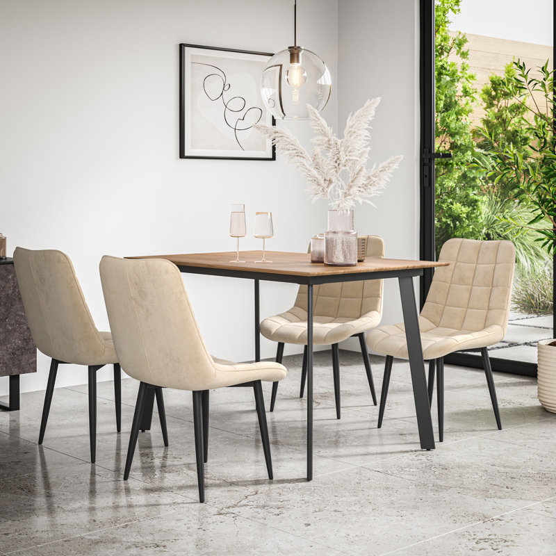 Danyll 6 - Person Dining Set, Oak/Black/Beige
