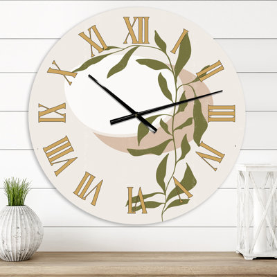 Abstrait soleil et lune avec feuille verte III - horloge murale moderne