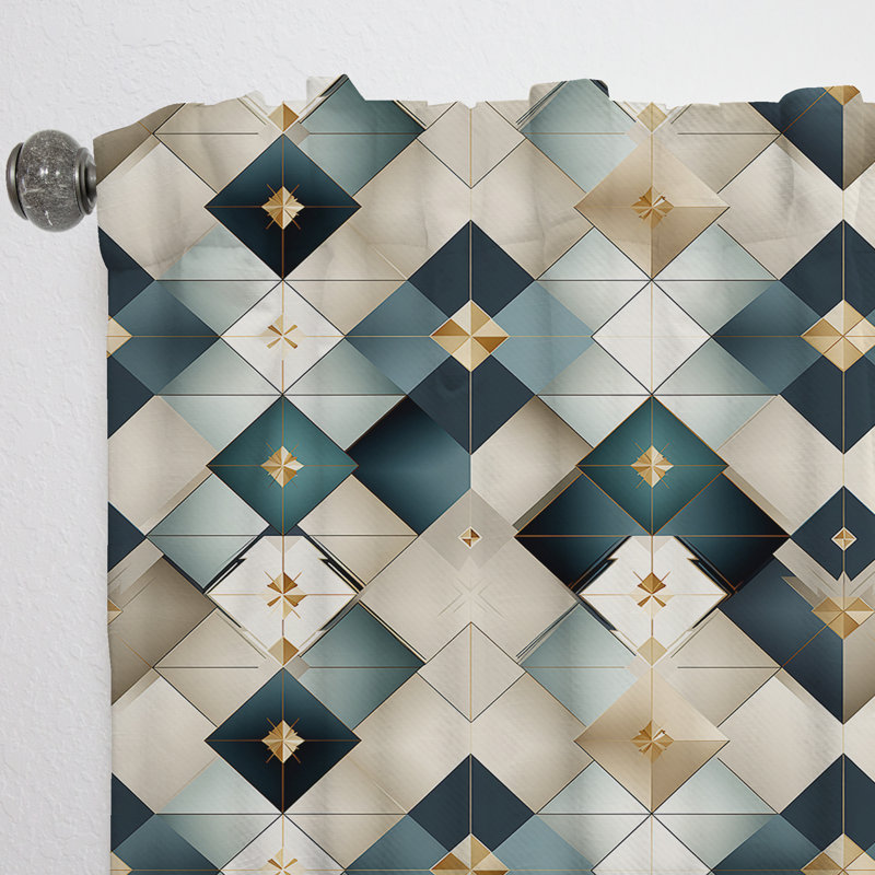 Teal And Grey Marble Cubic Harmony - Abstract Curtain - Velvet Room Darkening - 1 Panel, 52" W x 63" L
