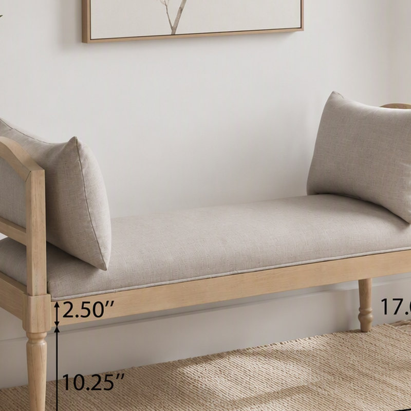 Banc rembourré avec pieds tournés, Greige
