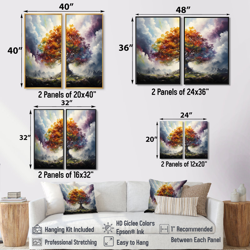 Arbre de vie toutes saisons II - art mural sur toile verte, H 32 po x l 32 po, Reproduction encadrée sans passe-partout