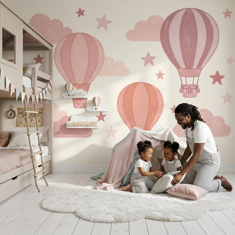 Papier peint montgolfières avec bulles d'air, 140 po x 108 po, Non tissé