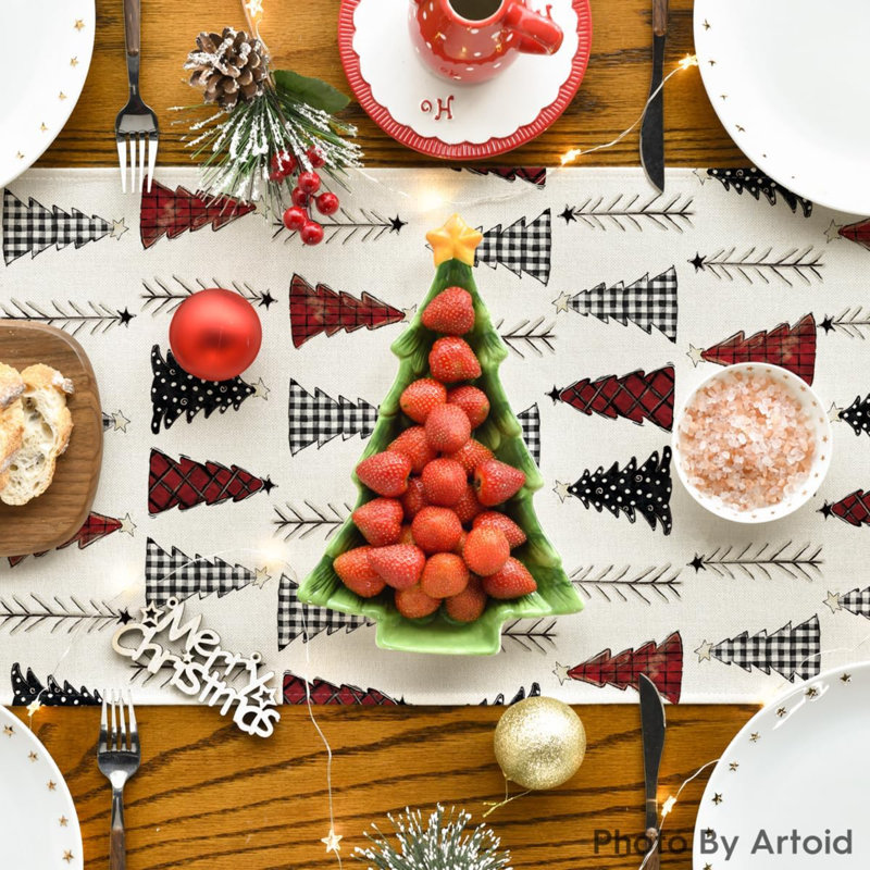 Chemin de table de Noël arbre de Noël, décoration de table de salle à manger saisonnière pour la fête, 60 po x 13 po