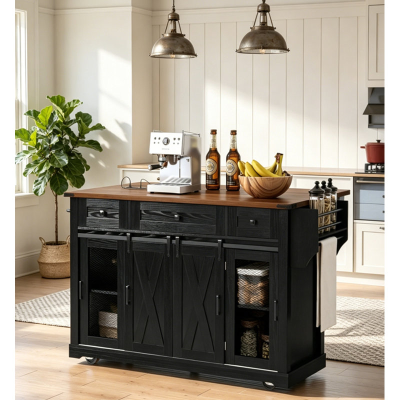 Îlot de cuisine avec rangement Farmhouse, Noir