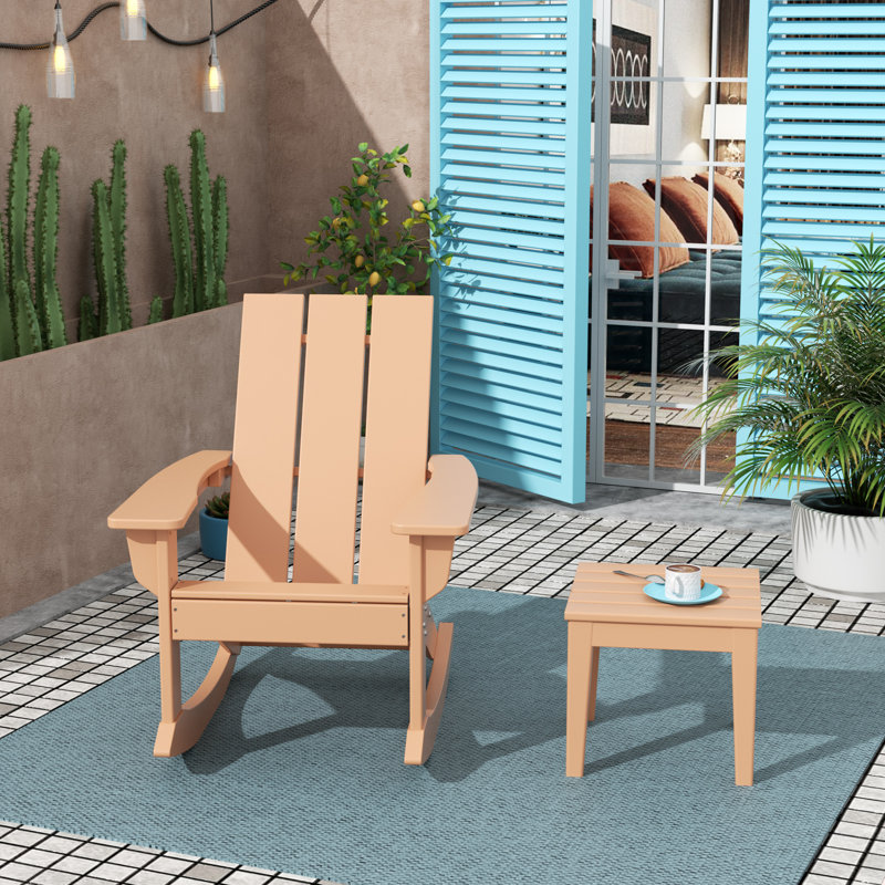 Chaise berçante et table d'extérieur en plastique PEHD Joubert, Teck