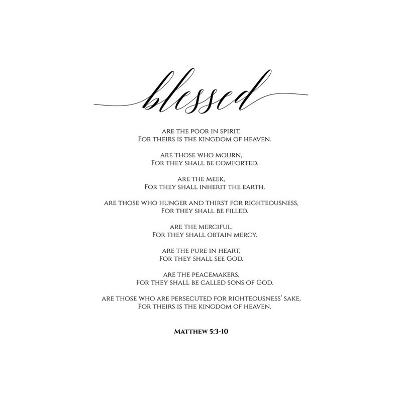 "Béatitudes, Matthieu 5:3-10" par Eden Printables, reproduction d’art textuel, Pas de tapis, Toile tendue