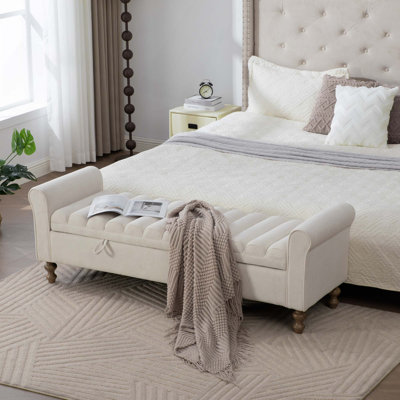 Banc de rangement moderne en tissu avec accoudoirs roulés pour chambre d'entrée
