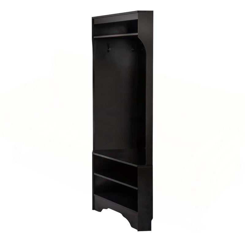 Minimalist Corner Hall Tree with Shoe Bench, Versatile Coat Rack, Adjustable Shelf for Entryway and Living Room, Black