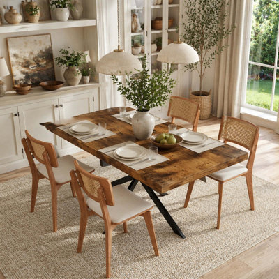 55.11"-70.86"Retro Rectangular Stretch Dining Table, Antique Wood Top And Same Color Relief Plate,With Storage Box,Suitable for dining rooms, kitchens
