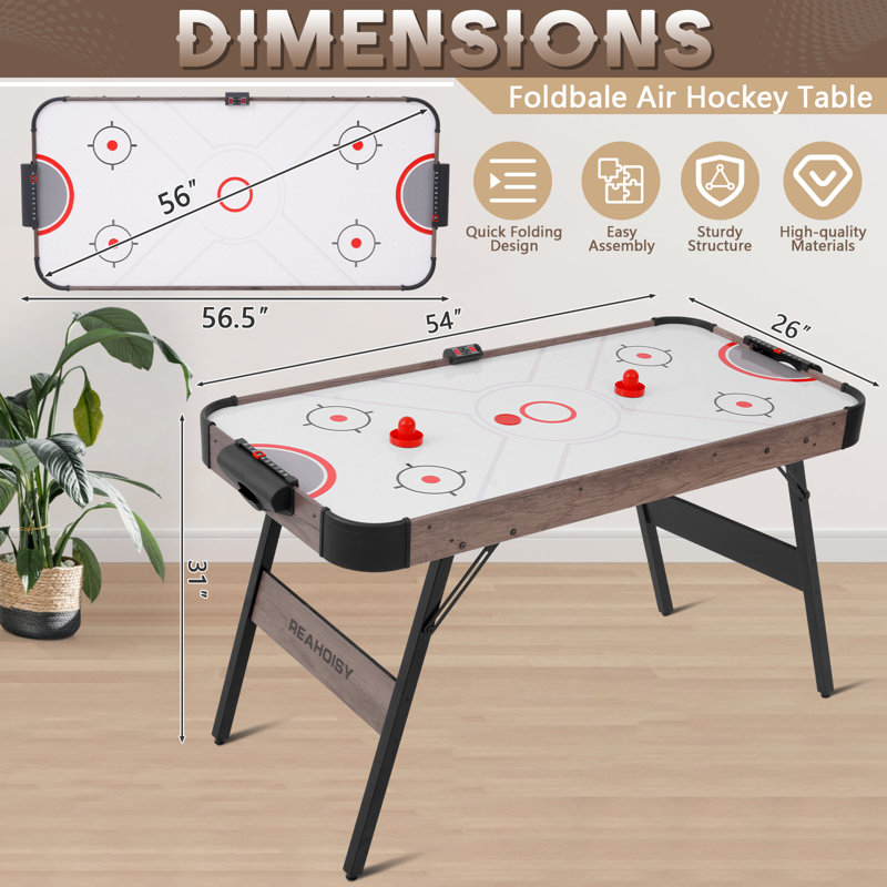 Table de hockey pneumatique 56 po pliable avec pointage électronique précis, moteur puissant, 2 rondelles et 2 poussoirs