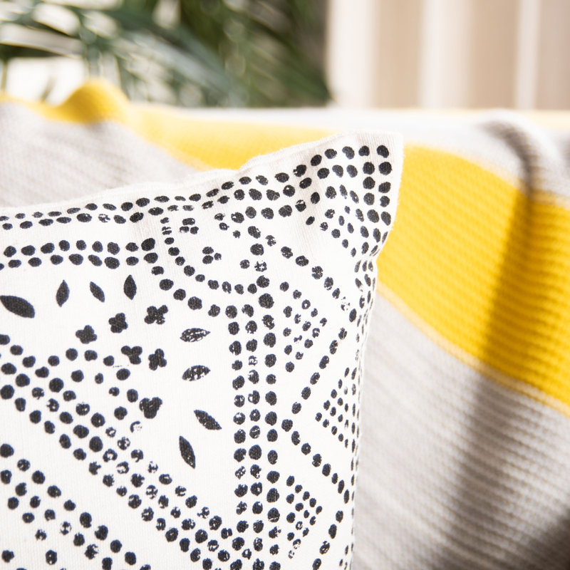 Geometric Cotton Throw Pillow, Beige/Black