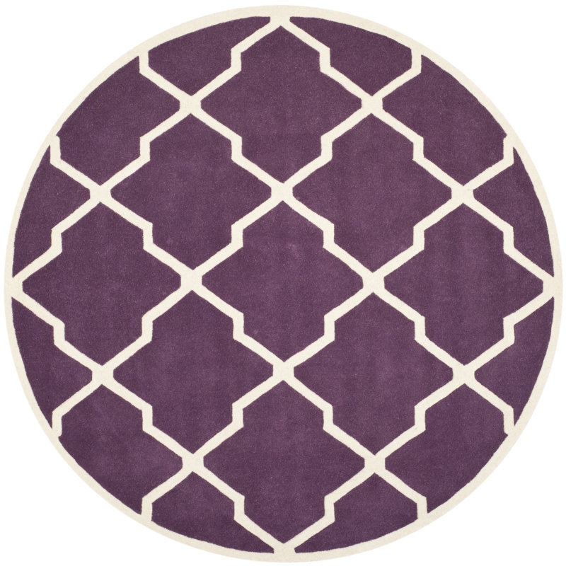 Tapis mauve / ivoire en laine Carolene, Rond 7 pi