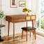 Ensemble coiffeuse 43,3 "en bois avec miroir rabattable et tabouret, coiffeuse avec trois tiroirs et espace de rangement