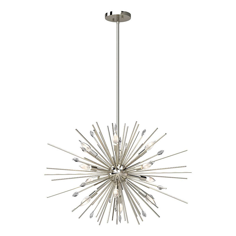  Alice 12-Light Indoor Polished Nickel Down Rod Sputnik Sphere Candelabra Chandelier, Polished Nickel