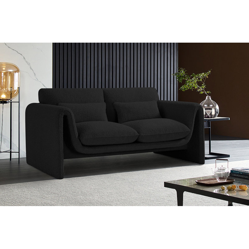 Honoriu 64'' Upholstered Loveseat, Black Boucle Fabric