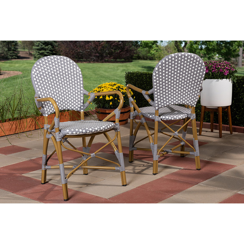 Chaise de patio empilable Bhrianna, Brun/blanc/gris