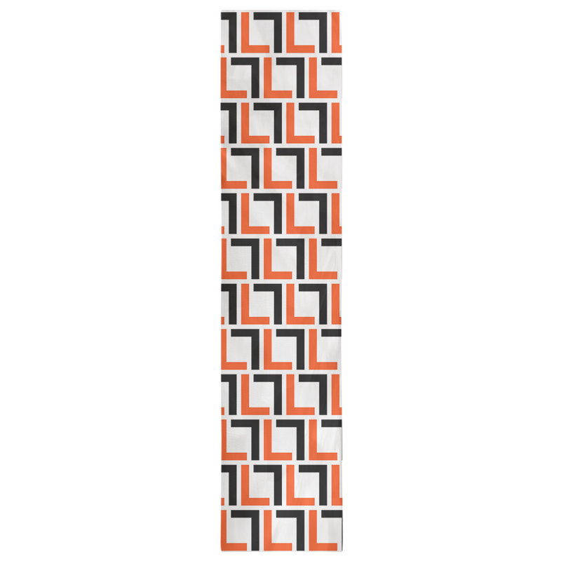 Chemin de table Carolina, 72 po x 16 po, Coton, Blanc / Orange / Noir