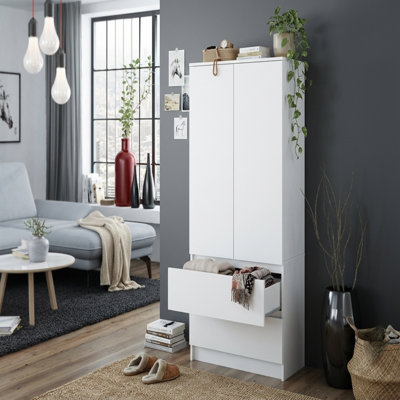 Croft Double Wardrobe with Drawers – 2 Door Bedroom Closet with Hanging Rail & Shelves (90 cm W x 50 cm D x 180 cm H)
