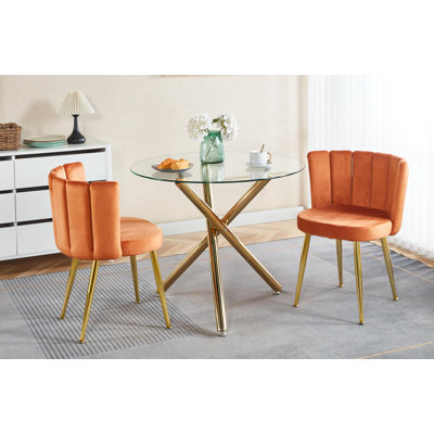 Chaise de salle à manger moderne (ensemble de 2) avec pieds en tube de fer, velours et dossier confortable, convient à la salle à manger, au salon, au café, à la structure simple.