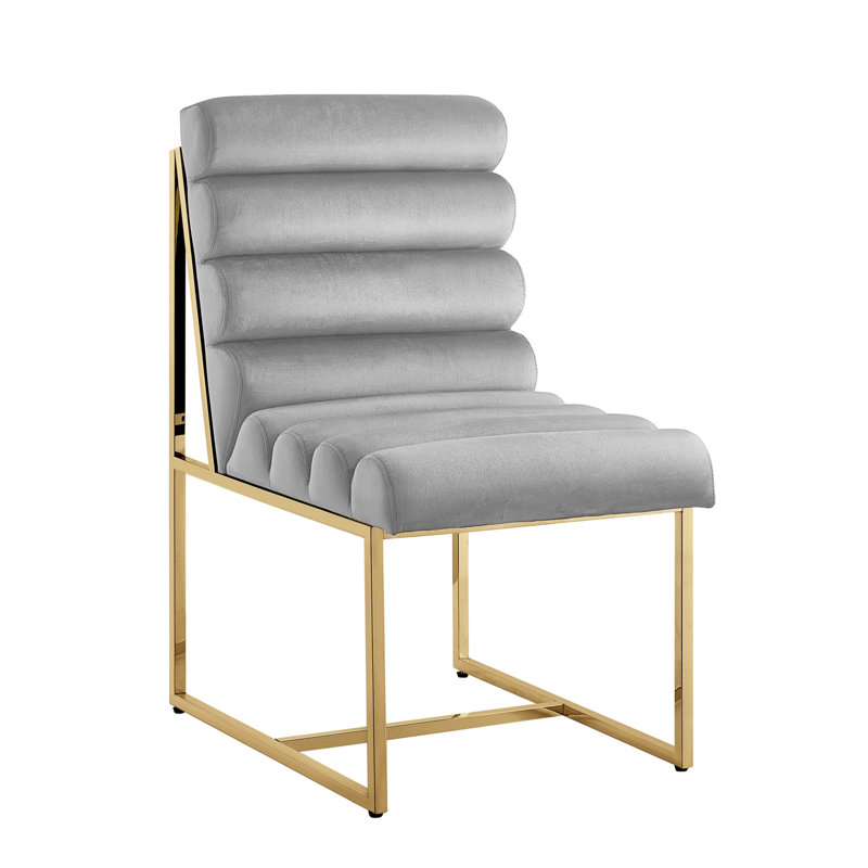 Chaise de salle à manger en velours capitonné Khole, gris, Or