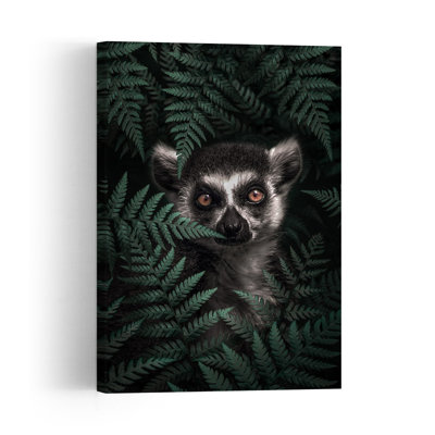 Forest Lemur Gaze Abstract Fern Monkey Animal Forest Wall Art Print 1 Piece Wrapped Canvas Wall Art