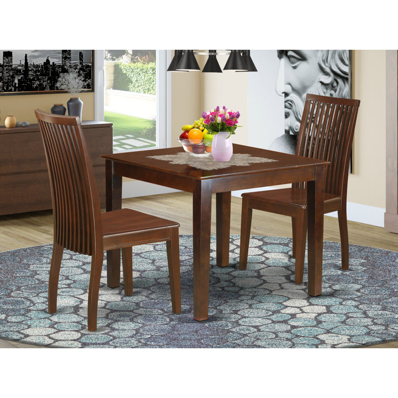 L'ensemble de 3 tables de salle à manger modernes comprend une table carrée en bois et 2 chaises de salle à manger, 36 x 36 pouces, acajou