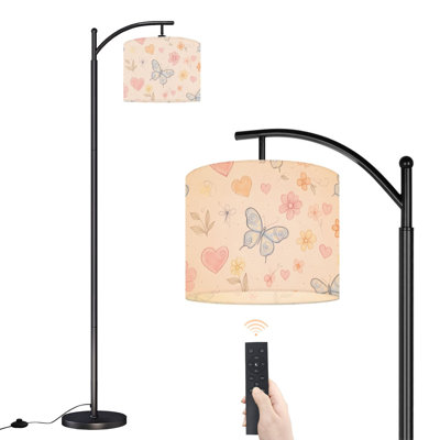 Arc Floor Lamp Whimsical Butterfly Floral Soft Pastels Floor Lamps with Remote LED Lights Adjustable Lamp Shades Tall Standing Lamps for Reading Office Living Room