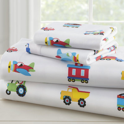  Ensemble de draps 100% coton Wildkin - Draps doux et confortables - trains, avions et camions