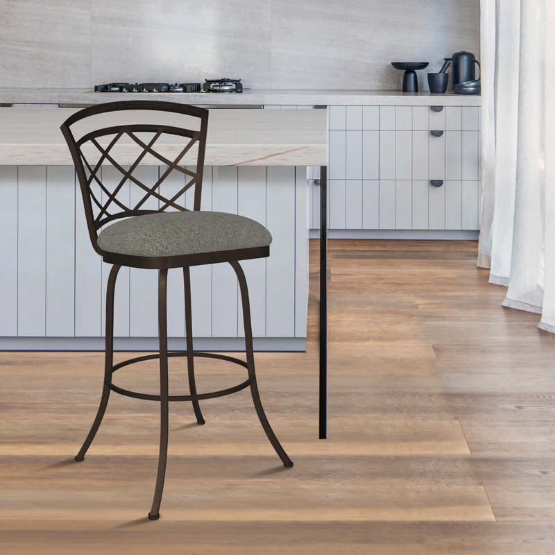 Tabouret pivotant Di Milan en tissu performance texturé avec finition thermolaquée à la main, Moka, Beige