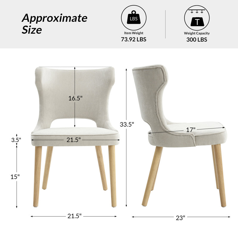 Chaises de salle à manger rembourrées de style moderne Mid-Century avec pieds en bois massif de 21,5 po Piscoya, Gris