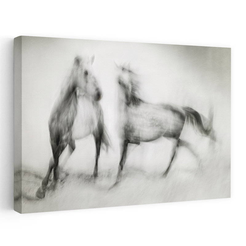 Chevaux sauvages en mouvement, art énergétique abstrait, 12" H x 18" W