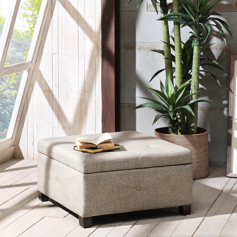 Banc de rangement rembourré en polyester Chingiz, Sable