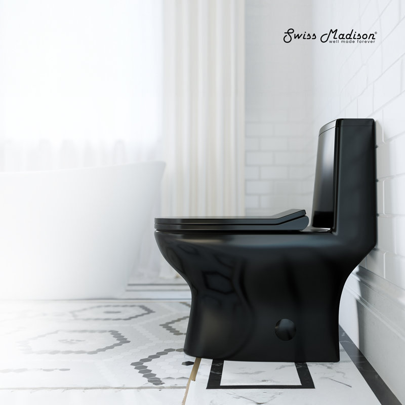 Ivy One-Piece Elongated Toilet Vortex Dual-Flush 1.1/1.6 gpf, Glossy Black, 12, Top