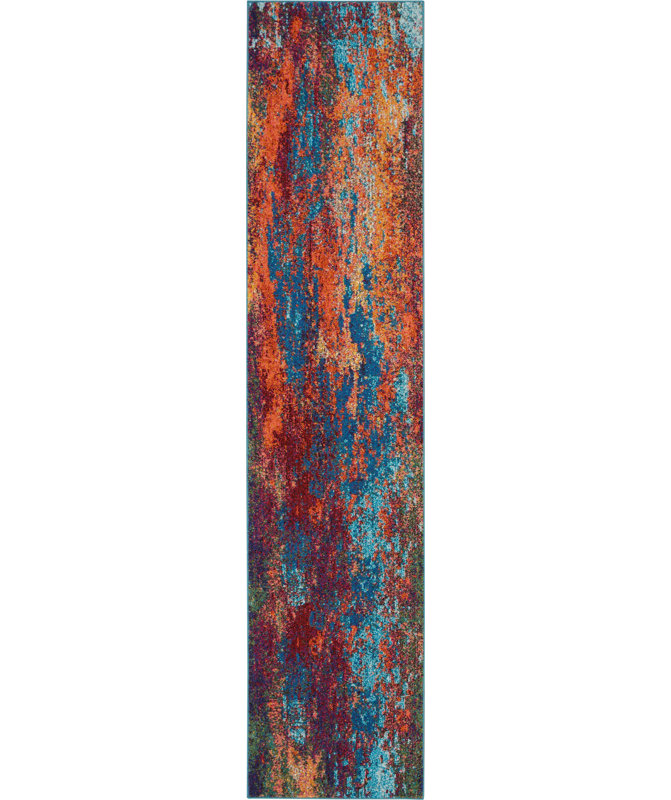 Tapis bleu moderne Enoch, Tapis de couloir 2 pi 2 po x 10 pi