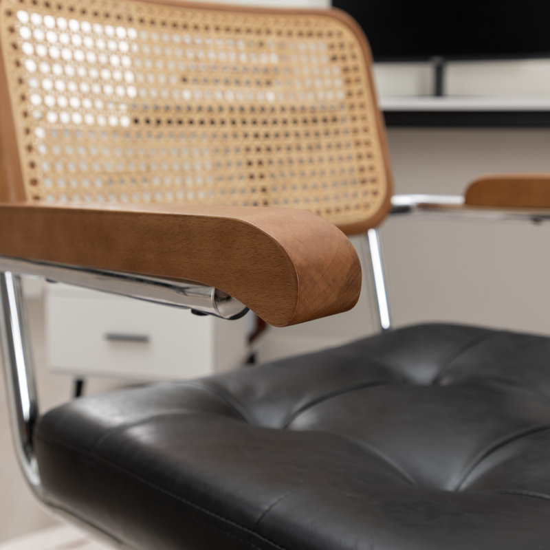 Carli Rattan Leather Office Chair, Black