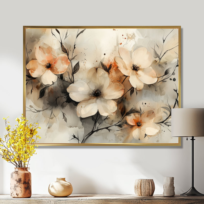 Jabir - Floral Wall Art, H 34 po x l 44 po, Picture Framed, Doré