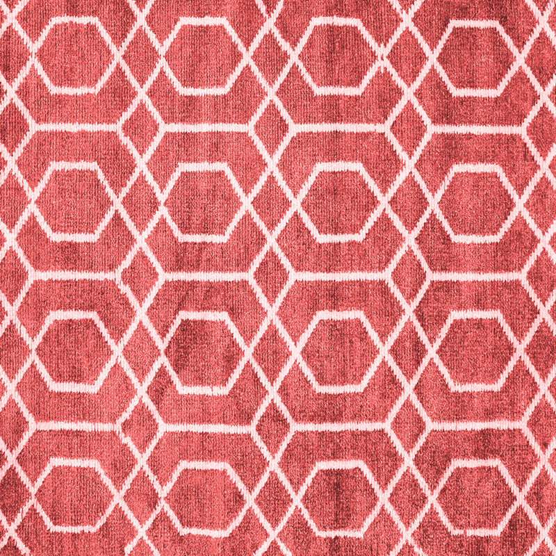 Tapis géométrique tissé à la machine en rouge, Carré 6 pi