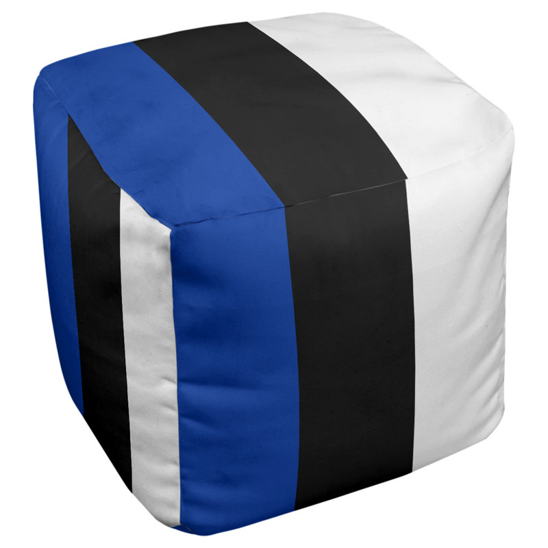 Repose-pieds cube california stripes, Bleu / noir / blanc