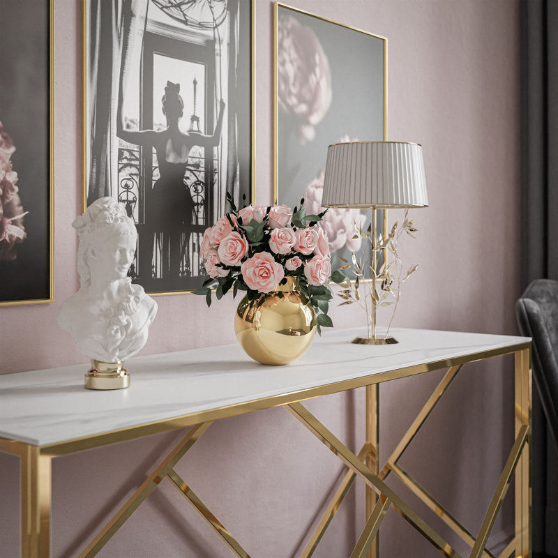 Andrico 120cm Glass Top Console Table, White Marble