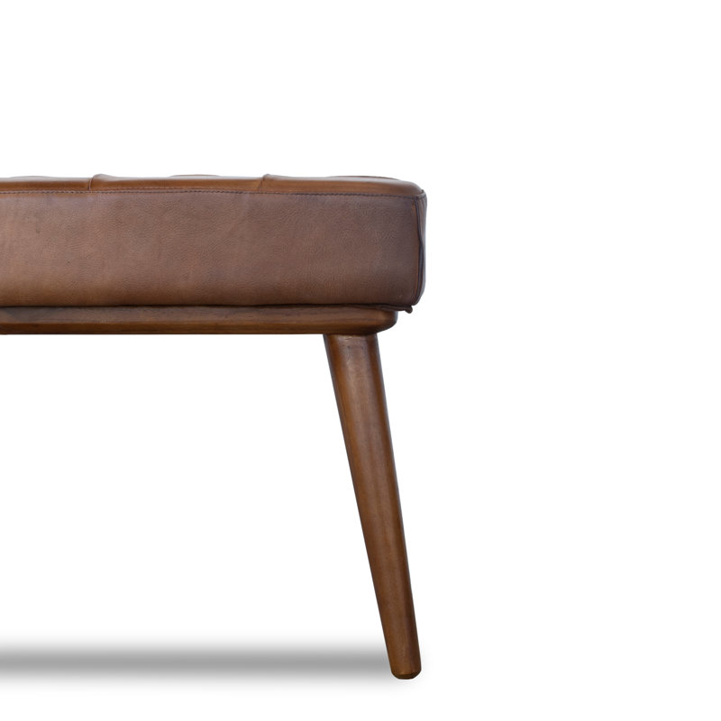Upholstered Ottoman, Tan Genuine Leather