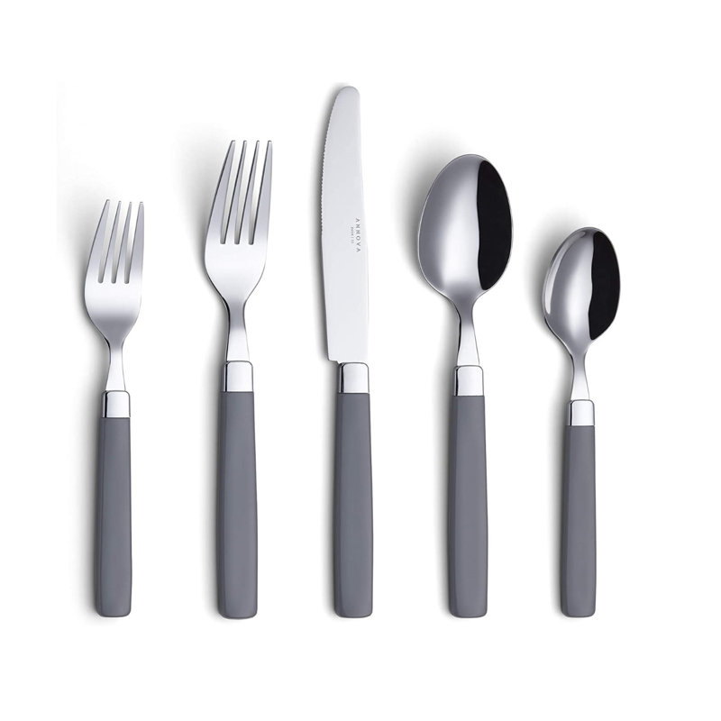 Polished Stainless Steel Flatware Set with Color Handles - Service for 4