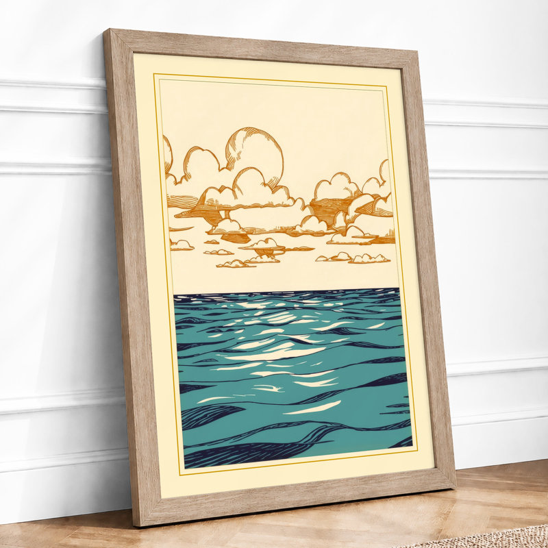 Sky Meets Sea Coastal - Framed Print, A2 - 59.4 x 42.0 cm, Oak