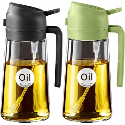 Olive Oil Dispenser, 2 In 1 Oil Sprayer For Cooking, 16Oz/470Ml Glass Oil Spray Bottle With Pourer, Food-Grade Oil Dispenser And Oil Sprayer For Kitchen, Salad, Frying, BBQ (Black & Green) | 2 In 1, Oil Sprayer, For Cooking, Oil Spray Bottle, With Pourer