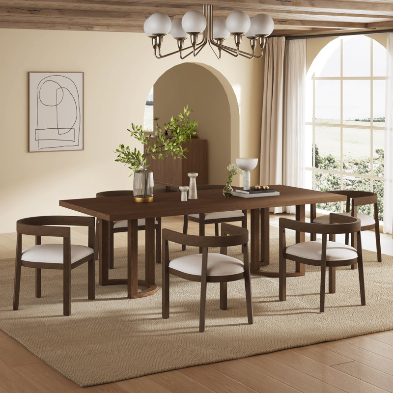 Inesa 7-Piece Wood Upholstered Dining Set, Walnut