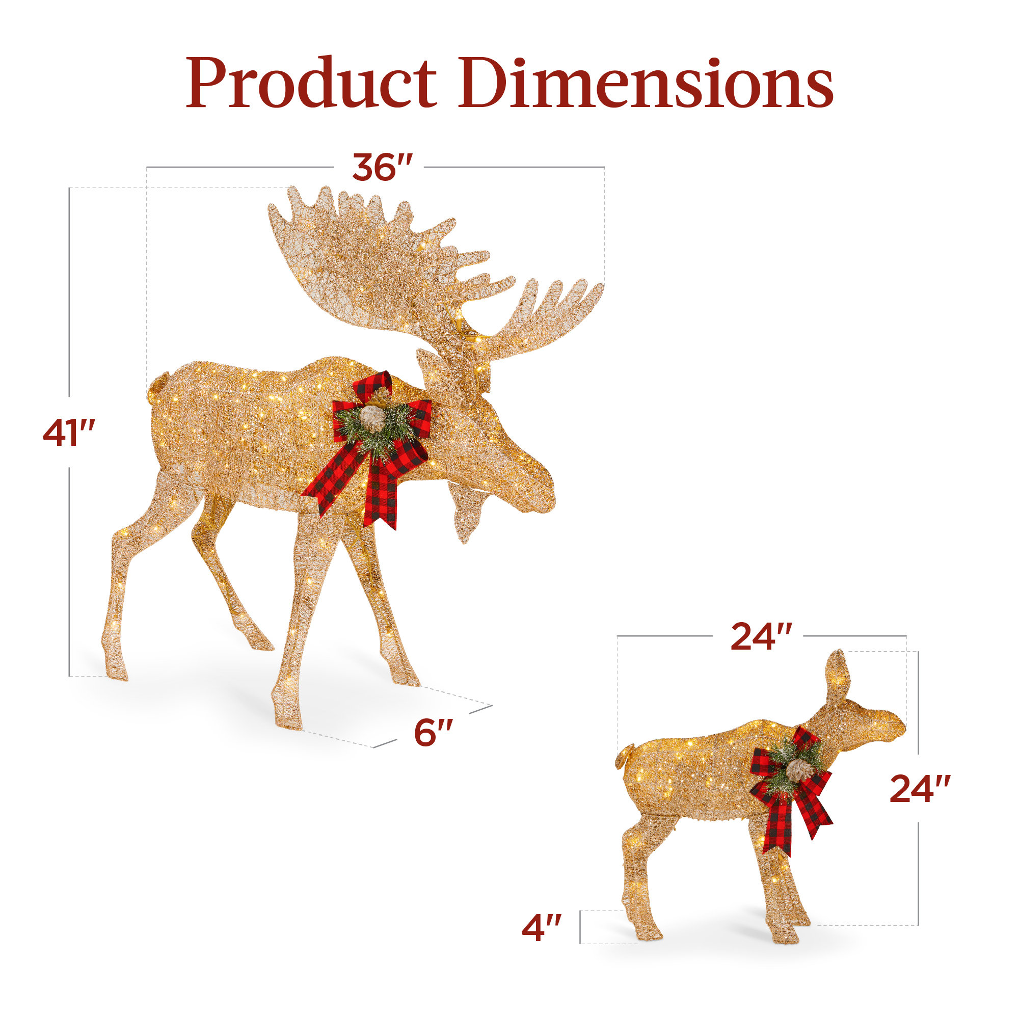 The Holiday Aisle® 2-Piece Moose Family, Lighted Rattan Christmas Rattan-Inspired Yard Decoration Set W/ 170 Lights, Gold