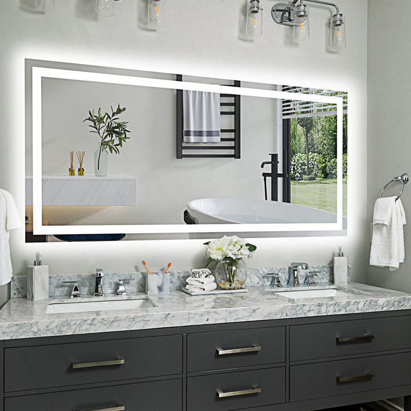 Miroir de salle de bain sans cadre à DEL, miroir intelligent, 28,05 po x 60,05 po 