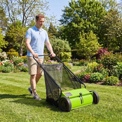 21-Inch Push Lawn Sweeper – Walk-Behind Leaf & Grass Collector with 6 cu ft Bag, 3 V-Brushes & Adjustable Height