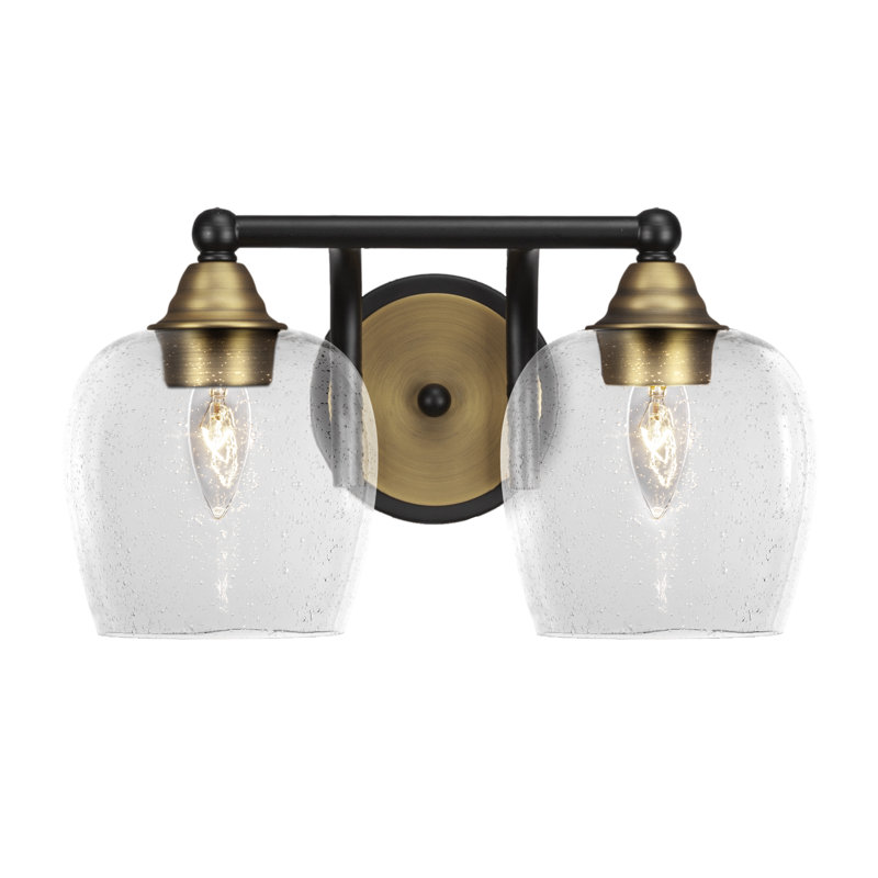 Michell 2-Light Bath Bar, Clear Bubble, Matte Black/Brass