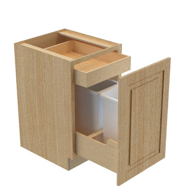 Gallery Express Ellison Plywood Assembled 21 in. W x 24 in. D x 34.5 in. H Trash Can Kitchen Cabinet with Double 35 qt. Waste Basket Pull-Out in Straw